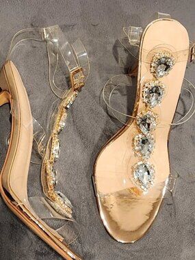 Clear rhinestone heels